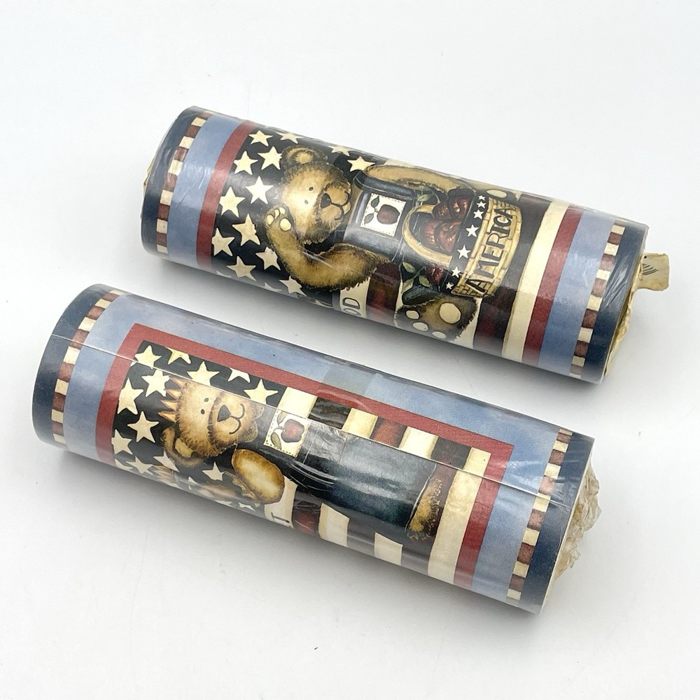 Vintage 1990s Wall Trends Americana Bear Wallpaper Border 2 Rolls Patriotic